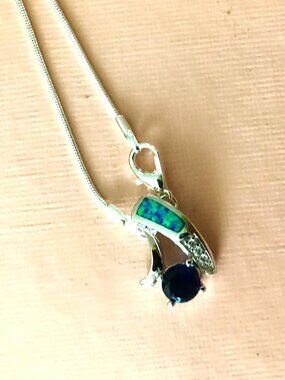 SMALL  Pendant Amethyst +Australian  opal in Sterling silver SS CHAIN